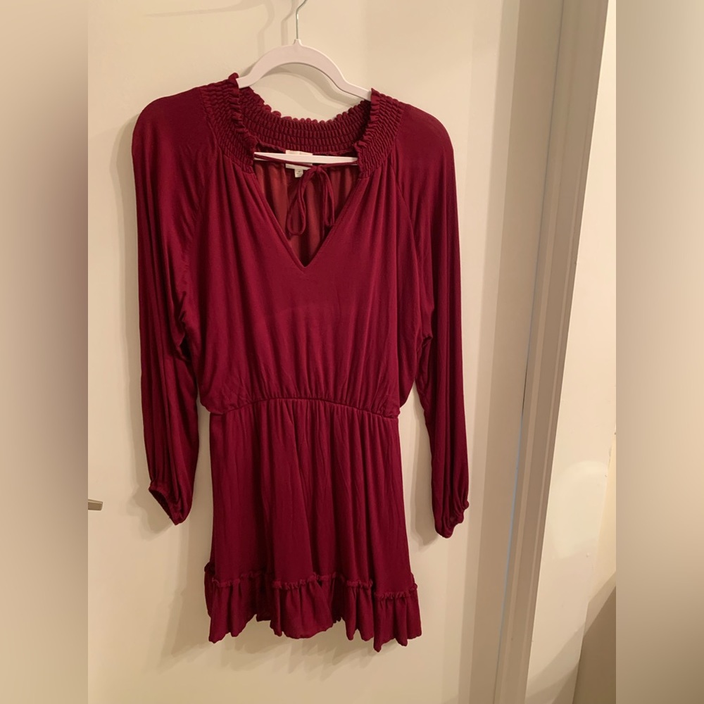 Red long sleeve tie front dress